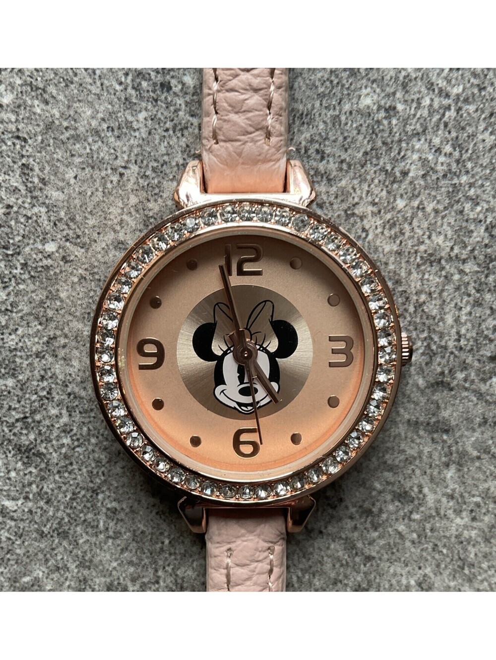 Disney Minnie Mouse Womens Watch 30mm Rose Gold Tone Case Crystal Accents A15